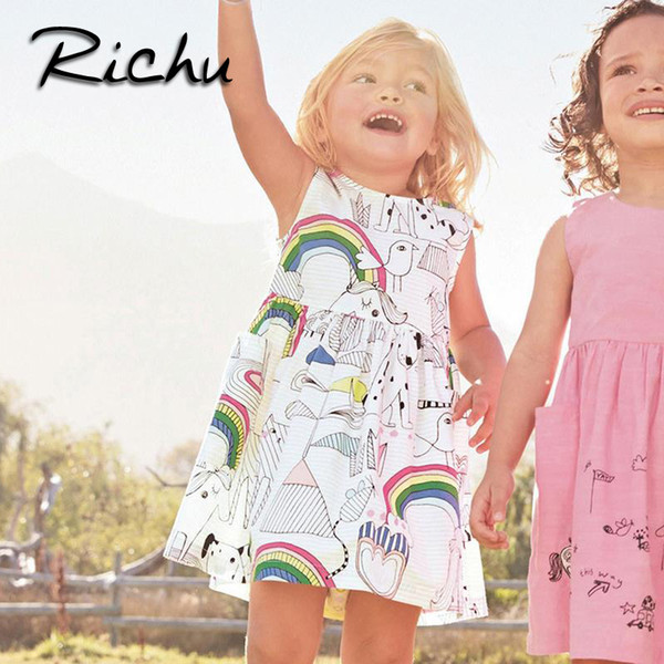 Richu baby clothes dress for girls sleeveless for summer pony children dresses christmas costumes for kids pattern summer o neck dress