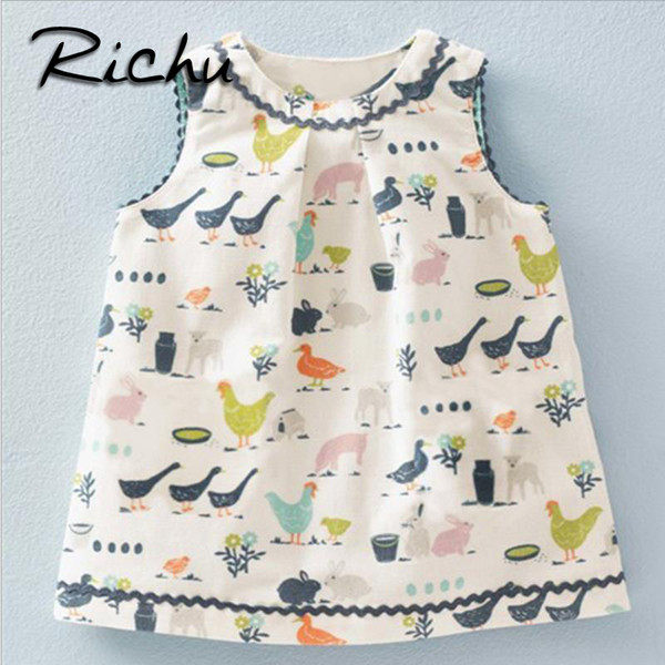 Richu dress for girls 18 Month-6 year summer sleeveless costume for kids princess children clothes cotton A line baby dresses cotton fabric