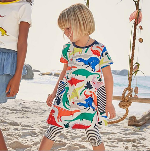 Child clothing summer short sleeve Dinosaur dresses for girls cotton 18Month-6Years toddler clothes high quality kids dress wholesale