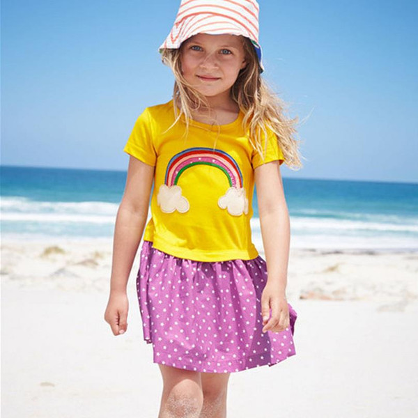 Rainbow girls dress for summer short sleeve flower dresses for girls cotton 18Month-6Years toddler clothes high quality kids dress wholesale