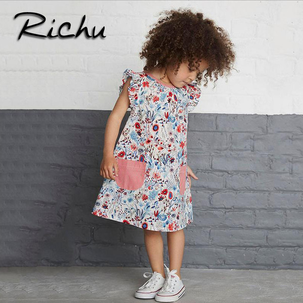 Richu little girls clothes dress for girls sleeveless summer children dresses christmas costumes for kids pattern o neck dress mixed size