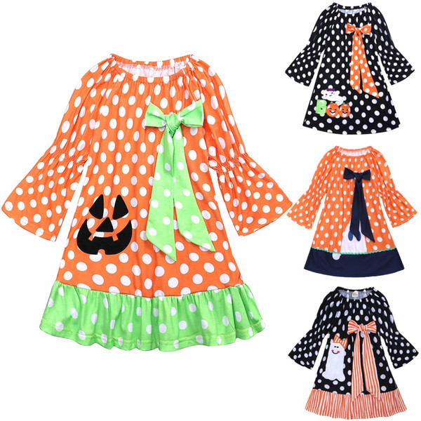 2018 Halloween Baby Girl Dress Children Pumpkin Costumes Clothes Polka Dot Orange Girls Dresses Jumper 100% Cotton Outfit Bowtie