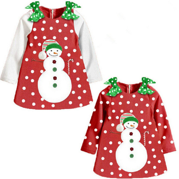 2018 Christmas Baby Girl Dress Red Polka Dot Snowman Children Xmas Clothes Girls Dresses Fleece Winter Toddler Outfits 1-5 Years Jumpers