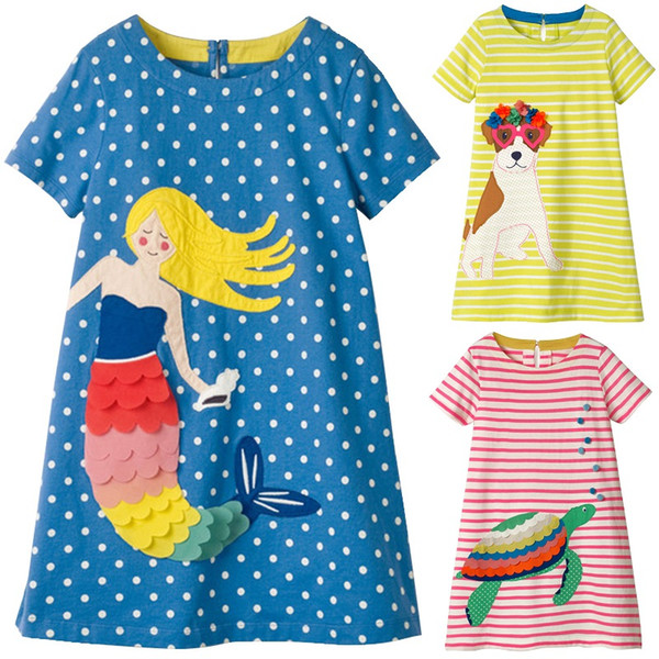 Blue Dot Baby Girls Dresses Applique Mermaid Children Clothes Blouse Girl's Jumpers Toddler Clothing One-Piece Dress 100-140 Top