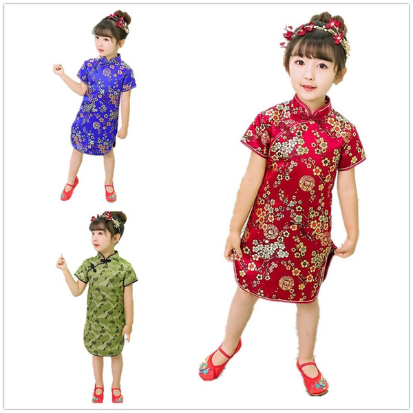 2019 Chinese New Year Baby Girl Qipao Dresses Children Clothes Floral Girl's Cheongsam Festival Party Chi-Pao Dress Plum Brocade Fashion