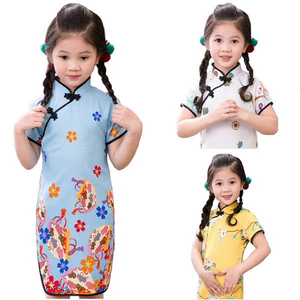 Flower Baby Girl Dresses Summer Fashion Children Qipao Dress Chinese Spring Festival Girl's Cheongsam Clothes Outfit Chi-Pao Tops Skirts