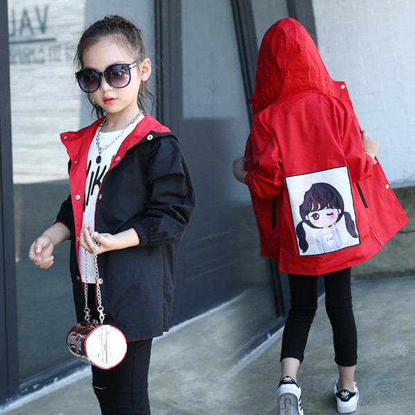 Big Girls Trench Coats Fashion Hooded Children Jackets For Girls Sports Outerwear Autumn Both Sides Wear Kids Christmas Customes