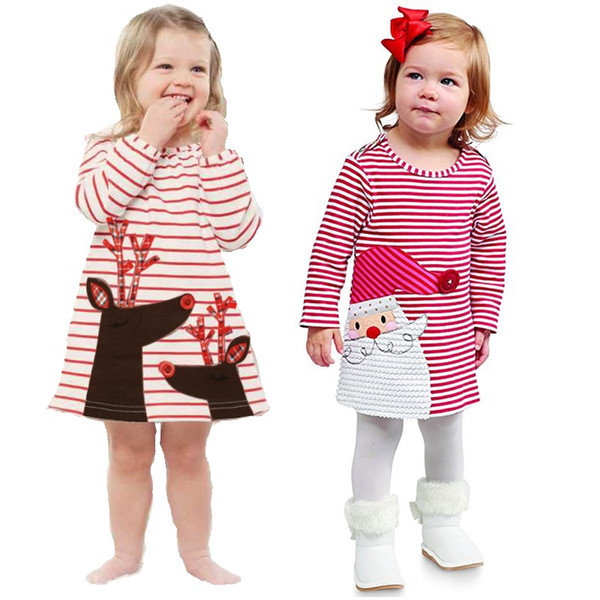 Santa Claus Baby Girl Dresses Stripe Christmas Costumes Children Clothes Girls Jumper Infant Dresses Toddler Outfits Shirts Tops Skirts