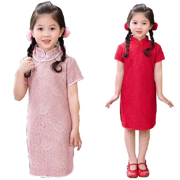 Baby Girl Dresses Children Spring Festival Clothes Flower 90-150 CM Girls Cheongsam Kids Dress Chi-Pao Costumes Princess Outfits