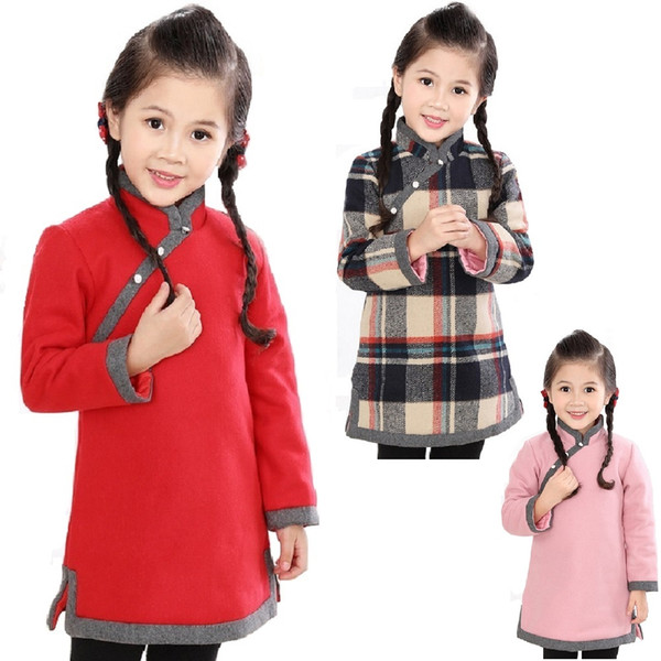 Red Baby Girl Dresses Coats Children Qipao Clothes Outerwear Sping Festival Quilted Cheongsam Girls Bloues Chi-Pao Dress Jumpers Skirts