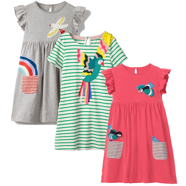 Bird Baby Girl Dresses Children Clothes Bohemian Girls Blouse Embroidery Kids Dress 2-6 Year Summer Outfits Beach Clothing Shirt Skirts