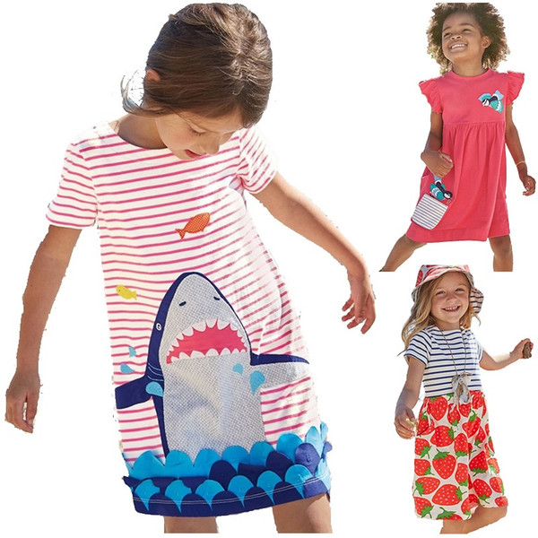 30pcs Shark Baby Girl Dresses Children Clothes Casual Girls Blouses Embroidery Toddler Dress Jumpers Outfit Beach Clothing Kids Shirt