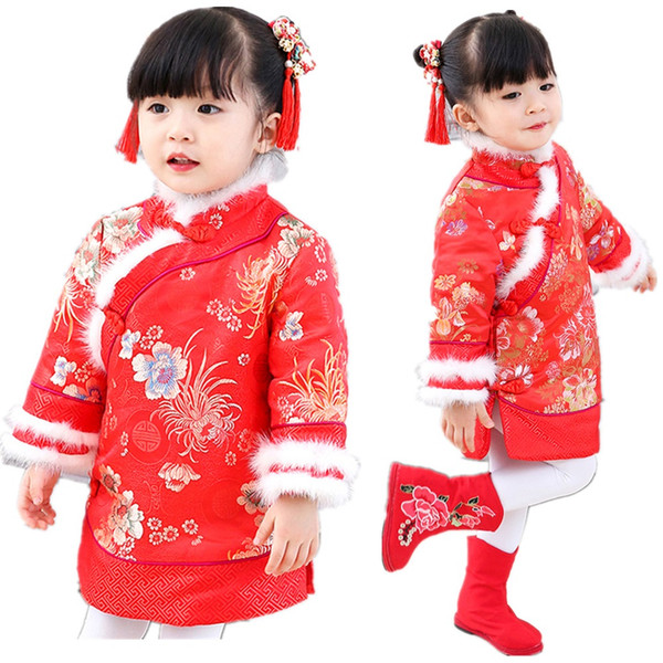 Winter Baby Girl Dress Coats Children Qipao Clothes Sping Festival Chinese Traditional Cheongsam Girls Down Jacket ChiPao Blouse Tops