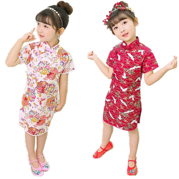 2019 Baby Girl Slim Dress Chinese Traditional Children Clothes Cotton Girl's Cheongsam Party Wedding Chi-Pao Dress Qipao Costume 2-16