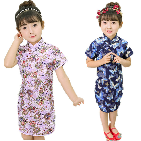 2019 Baby Girl Slim Dress Children Chinese Traditional Clothes Floral Girl's Cheongsam Party Chi-Pao Dress Qipao Wedding Dresses