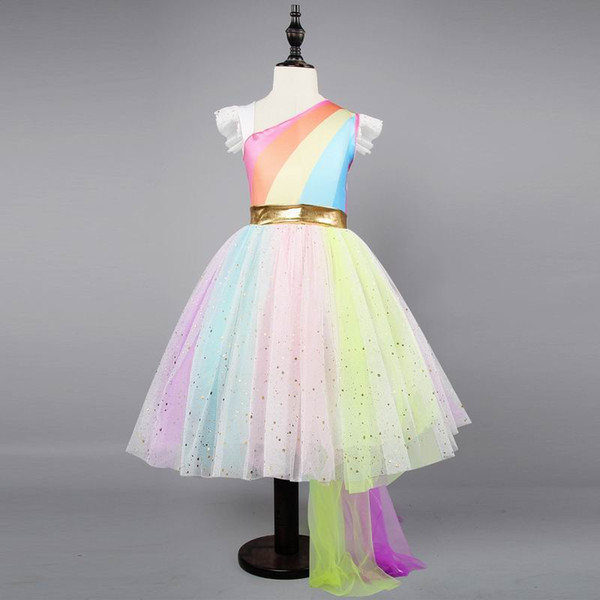 Unicorn Dress for Girls Glitter Rainbow tutu Dresses Princess Halloween Carnival Costume Wear+Hair hoop 2-6T E88414