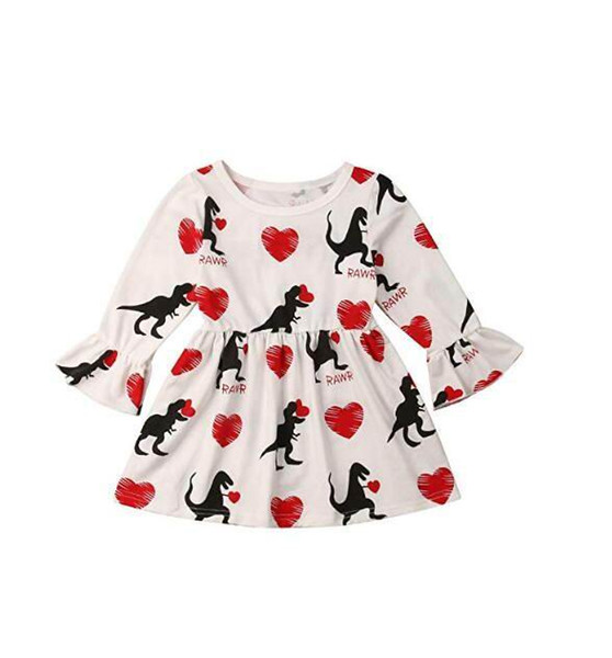 Wholesale 2019 Valentine's Day Dress for Girl Heart Dinosaur Long Sleeve Cotton Dress Children Clothing 1-5T SH047