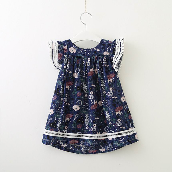 Wholesale 2019 New Easter Dress For Girls Lace Flare Sleeve Cotton Floral Sundress Children Clothing 2-7T LT005