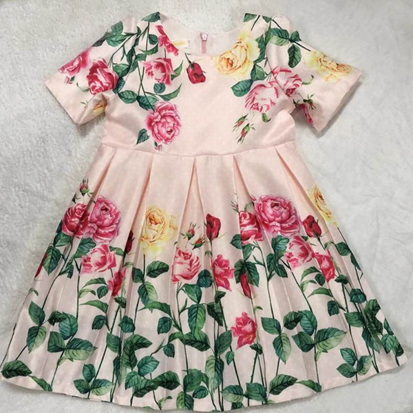 2019 Spring Summer Dress for Girls Half Sleeve Flowers Leaves Princess Dress Children Clothing 4-10T E8901