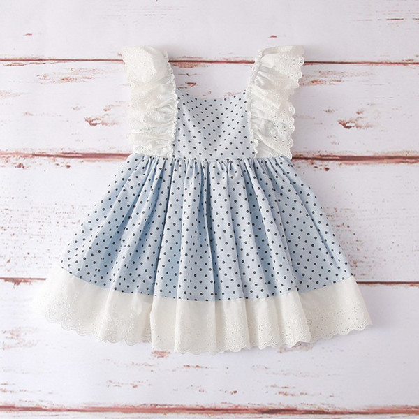 2019 Summer New Girl Dress Lace Sleeve Polka Dot Cotton Dress Children Clothing 1-6 Years E1707