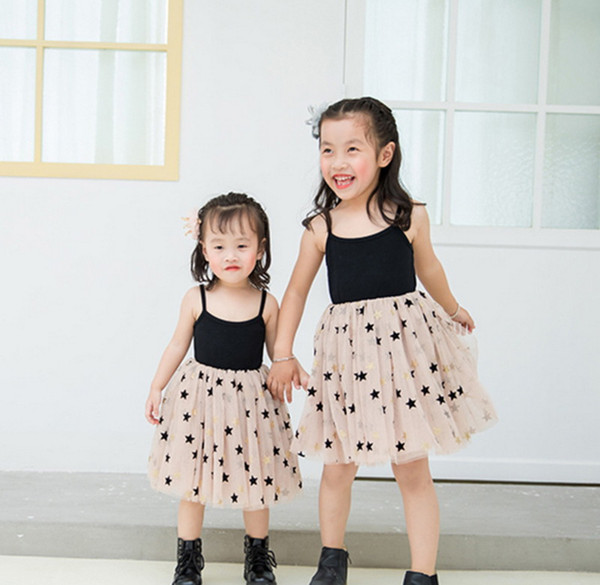 Wholesale 2019 Spring Summer New Girl Dress Glitter Star Sleeveless Fashion Dress Children Clothing 1-6Y E90656