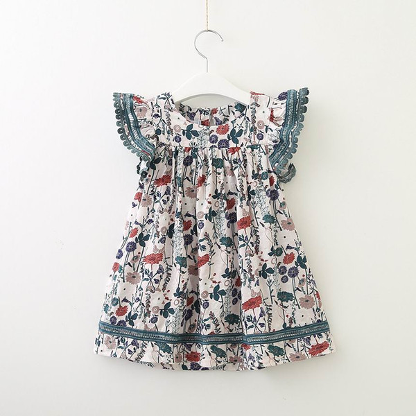 2019 New Easter Dress For Girls Lace Flare Sleeve Cotton Floral Sundress Children Clothing 2-7T LT005