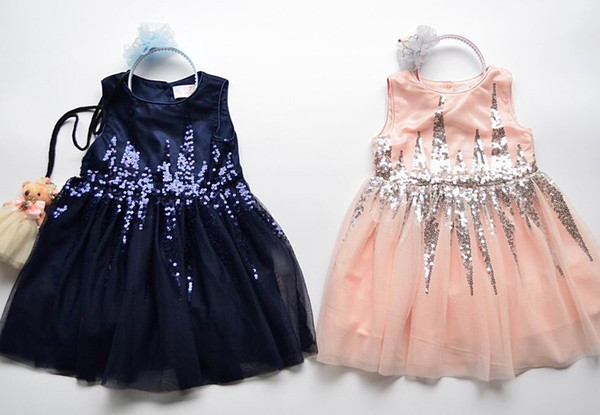 Wholesale 2019 Spring Summer Princess Dress for Girls Sequins Sleeveless Fashion Dress Children Clothing 3-8T C027