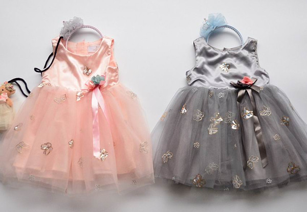 Wholesale 2019 Spring Summer Princess Dress for Girls Sequins Butterfly Flower Sundress Children Clothing 3-8T C027