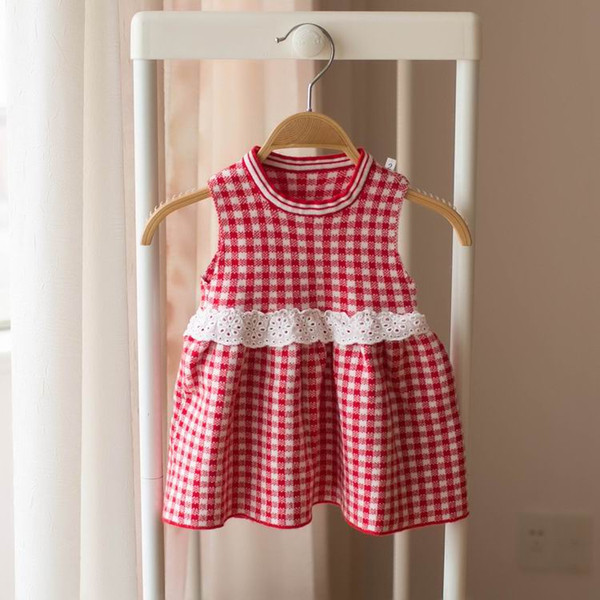 Wholesale 2019 Spring New Plaid Dress for Baby Girl Sleeveless Sash Sundress Pink Navy Red Kids Clothing 0-4T E1902