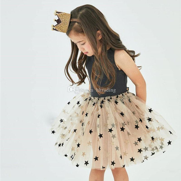 2019 summer design baby girls Bronzing star dress children Sleeveless vest Princess lace Tutu Dress fashion kids boutiques clothing C6484