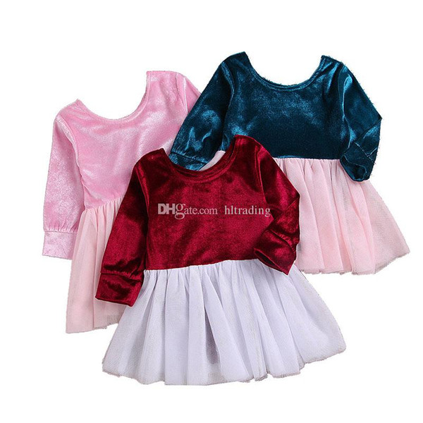 Baby girls velvet Tulle dress children lace Mesh princess dresses 2019 spring autumn Fashion boutique Kids Clothing C5695