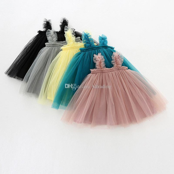 Baby girls Sling Lace dress Children Agaric Mesh Tutu princess dresses 2019 summer Boutique Kids Clothing 6 colors C5745