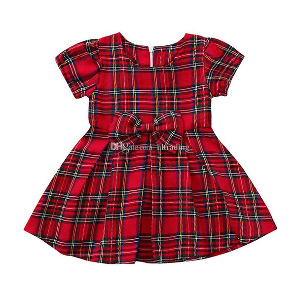 INS Baby girls Plaid Stripe dress children Bow lattice princess dresses 2019 summer Fashion boutique Kids Clothing 3 colors C5753