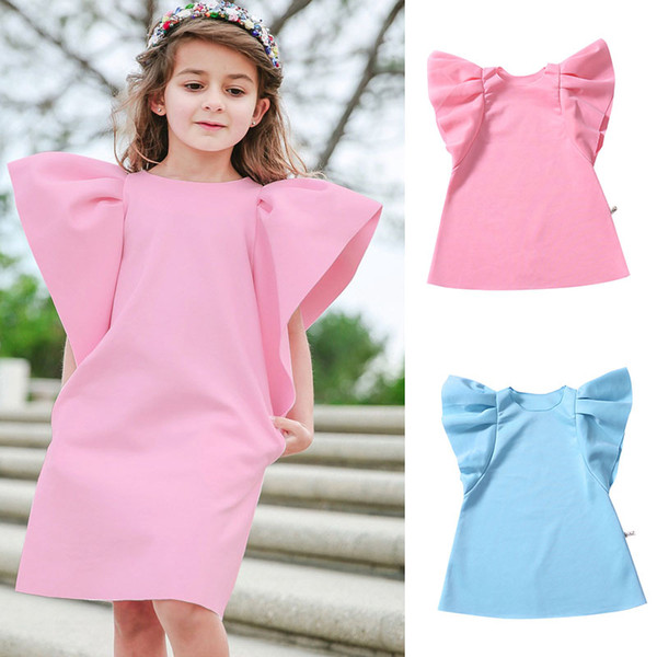 INS Baby girls Flying sleeve dress children Ruffle sleeve princess dresses 2019 summer Fashion boutique Kids Clothing 2 colors C5747