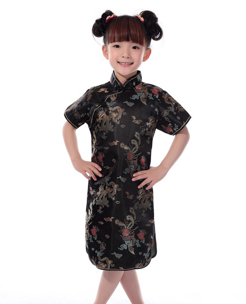 Shanghai Story Hot sale Chinese Kid Child Girl Dragon Cheongsam Dress girls Qipao Faux Silk Qipao Oriental Dress free shipping