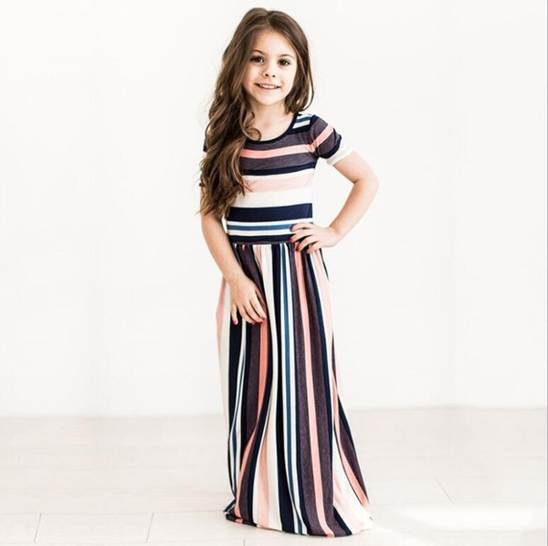 retail Kids Girls Summer 2017 Fashion Maxi Dress Cute Princess Rainbow Stripe Beach Dress Baby Girl Vestidos