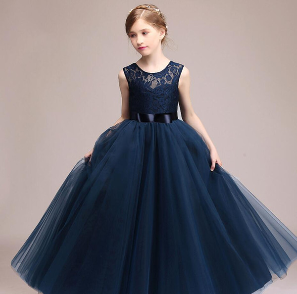 Kids Girls Wedding Flower Girl Dress Princess Party Pageant Formal Dress Sleeveless Long Dress for Teenager Girl 5-14 Years Wear