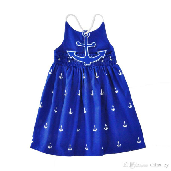 in stock 2018 new fashion Summer Baby Girls Dresses Anchor Print Blue Sundress for Girls Beach Holiday Children Dress Kids Clothes Vestido