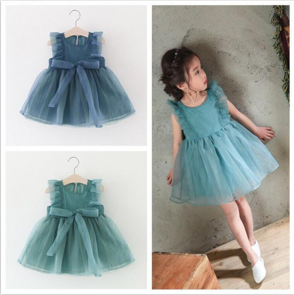 Baby Kids Clothing 2017 vintage Flower girls dresses Summer children Bow Solid Ball gowns princess costume party dress toddler clothes