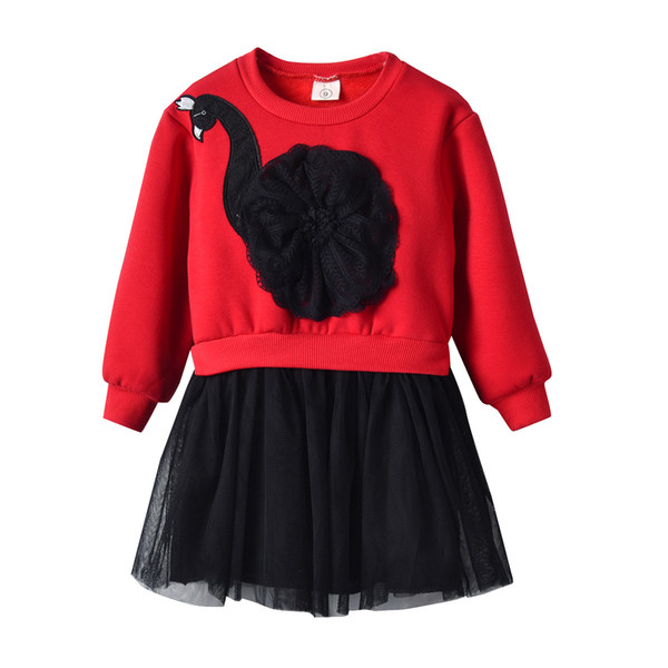2019 new foreign velvet skirt girl Korean version princess dress New Year red dress
