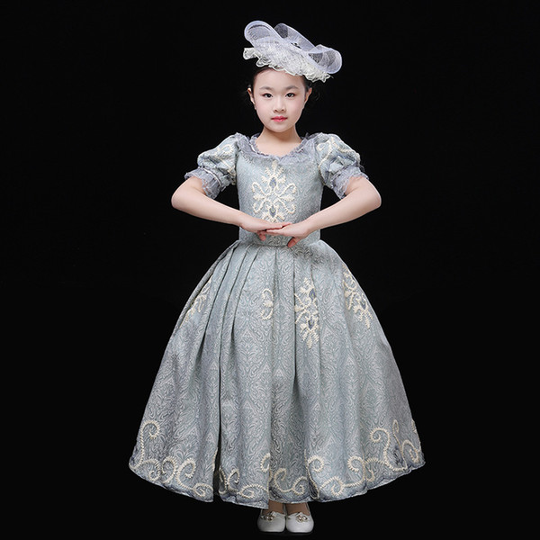Customized 2019 Autumn Winter Children Rococo Baroque Dress Embroidery Flowers Pattern Masquerade Ball Gowns Costume