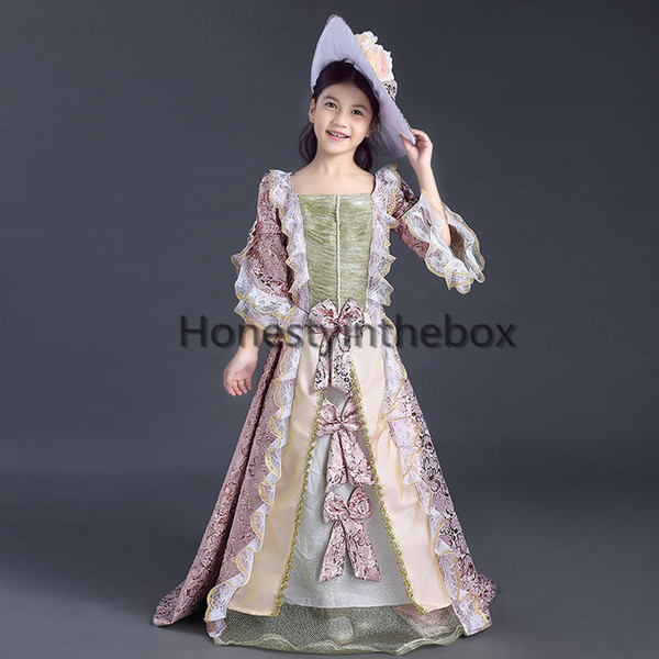 2017 unique rose red floral lace Children Renaissance Gowns little Girls birthday royal venice party Dresses costumes