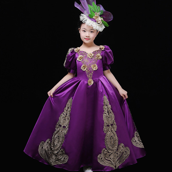 Customized 2019 Spring Summer Children Purple Marie Antoinette Dress Birthday Party Stage Ball Gowns Costume vestidos