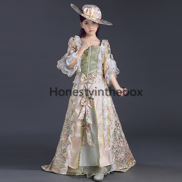 2017 newest Children pink printed lace Victorian Medieval Girl Party Dresses Girls Renaissance Reenactment Theater Clothing