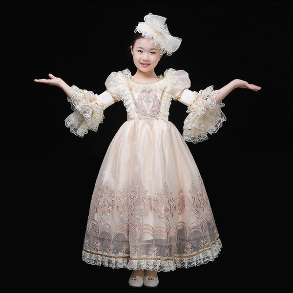 18th Century Beige Flare Sleeve Rococo Baroque Ball Gowns Halloween Children Masquerade Party Dress Costume