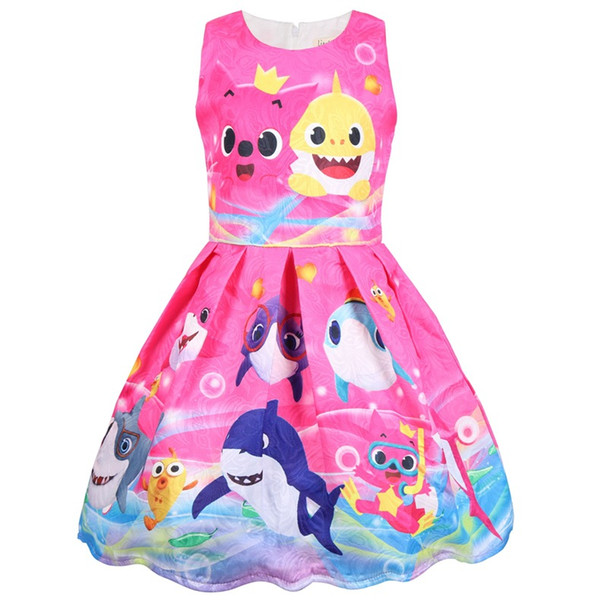 Girl shark cartoon jacquard dresses Summer Sleeveless Baby Girl Party Princess Dress Children's costume tutu dresses kids clothing 2-6 years