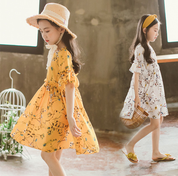 Girl bohemian summer dress 2019 casual girl beach beach dress girl child teen clothes chiffon print skirt