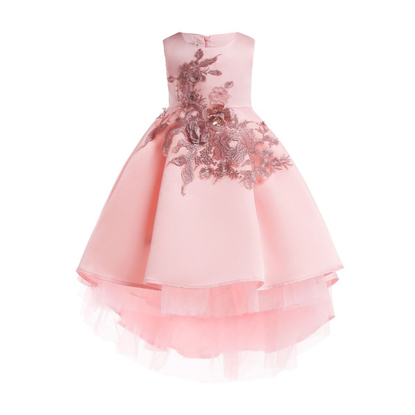 2018 girls embroidery tails evening princess dresses kids party clothes baby girls elegant clothing infantis sequined dress for 100-150cm