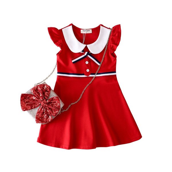 Baby Girl Red Preppy Style Dress 2019 Girls Summer Clothes Kids Cotton Clothes Children Casual Dresses For Girls