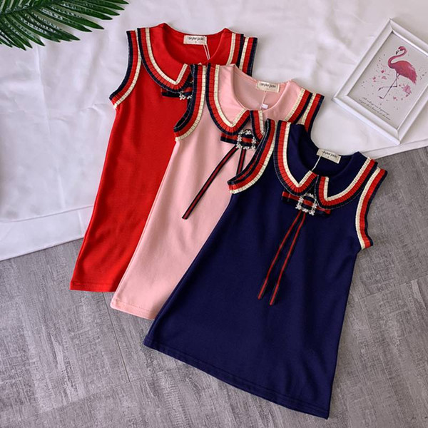 Baby Girl Square-Buckle Dress 2018 Girls Elegant Summer Clothes Kids Sleevlesse Clothes Children Vintage Dresses For Girls